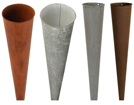 NETPROSHOP Pflanztüte Gartenstecker aus Metall, Höhe 80/100 cm, Rost-Optik, Eisen, Braun, Farbe:Dunkelbraun, Auswahl:80 cm