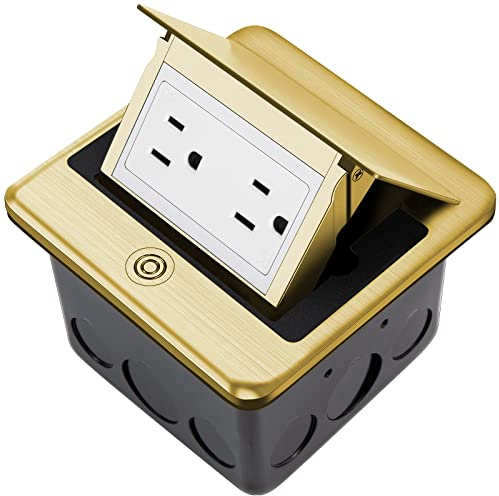 Vagueior Pop Up Ground Box Kit, 20A Tamper Resistant Socket TR Outlet, Corrosion Resistant Hardware, Brass