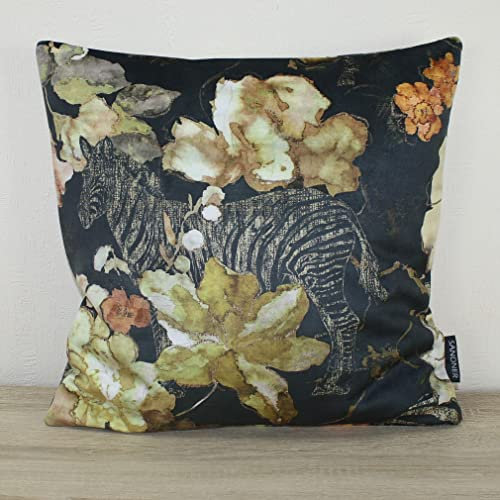 Sandner Kissenhülle Zebra Samt 45 x 45 cm Kissenbezug Polyester Sofakissen Dekokissen, 1 Stück (Gelb, Schwarz)