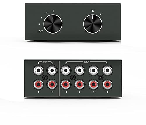 Selector de audio estéreo L/R, 2 pulgadas - 4 salidas/4 en 2 salidas, interruptor de altavoz, caja de interruptores de audio, selector de conmutación AB, bidireccional para reproductor de CD y altavoz