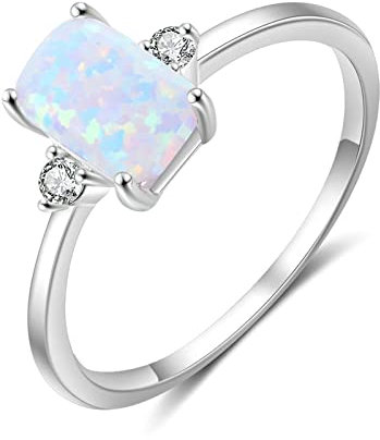 Bishilin Ring Silber 925 Damen, Eheringe mit Quadrat Opal Verlobungsringe Nickelfrei für Frauen Größe 52 (16.6)