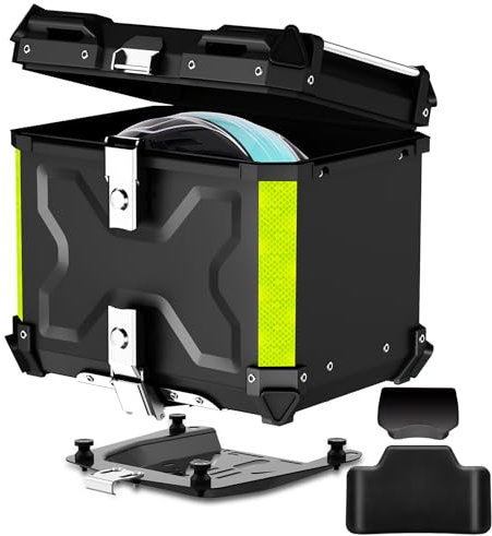 Motorrad Topcase, 45L Topcase für Roller Wasserdicht Topcase Aluminium Motorrad Heckbox Reisen Motorradkoffer mit Sicherheitsschloss für Motorradhelm Helm, Wasserdicht Motorrad Top Box (Schwarz)