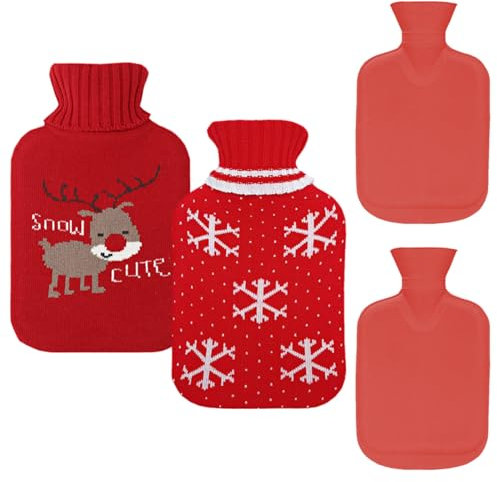 Fyfjur Wärmflasche Mit Bezug, 2 Stück 500 Ml Wärmeflasche Gummiflasche, Weihnachten Wärmflasche Kinder, Warm Halten Abnehmbarer Strickbezug Wärmflaschen Für Hand, Nacken, Taille, Beine, Bett