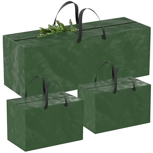 ZENO Christmas Tree Storage Bag 9FT | 3 Piece Set Includes 2 Garland Storage Bags for Xmas Decorations | Durable Reinforced Carry Handles, Dual Zippered Storage Containers Waterproof Xmas Storage Bag