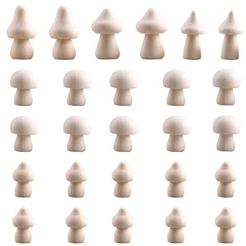 Woohome 26 Pz Peg Doll Bamboline in Legno, Funghi non Verniciati, Pupazzo per Bambini Arte, Artigianato Fai Da Te, Pittura Artistica, Ornamento