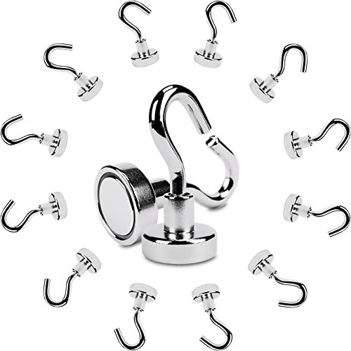 Sensei 12 Stück Neodym-Magnet mit Haken Ø16 x H35 mm, sehr starke Magnethaken, 8 kg Tragkraft
