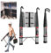Telescopic Ladder 4M/14.4FT Multi-Purpose Folding Steel Telescoping Ladder Extendable Portable Loft Ladder Resistant Foldable Ladder with EN131, Corrosion Resistant