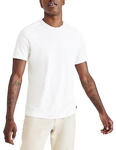 Dockers Men's Slim Fit Short Sleeve Chest Logo Crew Tee Shirt, Lucient White, Medium
