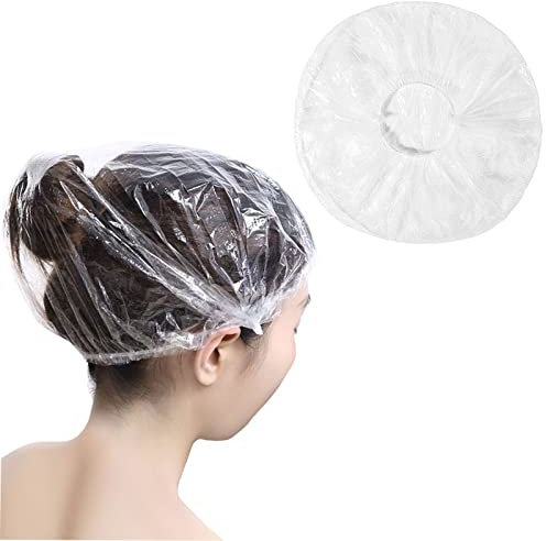 100 Pcs Disposable Shower Caps,Extra Elastic Waterproof Shower Caps,Clear Waterproof Plastic Shower Cap for Home, Hotel, Spa and Hair Salon Portable Travel