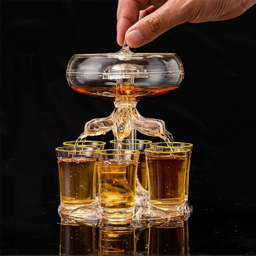 Zcvtbye Party Drink Shot Dispenser with 6 Shot Glasses Set - Acrylic Touchless Liquor Dispenser and Holder Shot Pourer for Beverage | Cider | Cocktail - Fun Bar Tools Home Gifts(G2 Prestige Edition)
