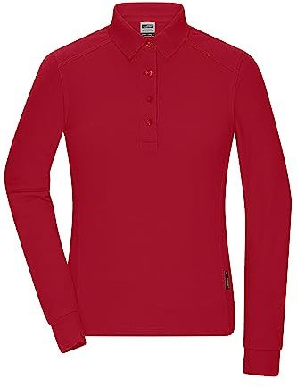 James & Nicholson Damen Bio Workwear Longsleeve Polo - Pflegeleichtes Langarm Poloshirt aus Bio-Baumwolle | Farbe: red | Grösse: 3XL