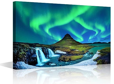 TISHIRON Natürliche Landschaft Leinwand Wandkunst Island Nordlichter Poster & Drucke Kunstwerk Zeitgenössische Wohnkultur gespannte Leinwand Bild für Wohnzimmer Schlafzimmer Home Office Dekor, 40,6 cm