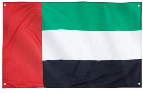 Runesol VAE Flagge, 91x152cm (3ft x 5ft), 4 Ösen, Isra and Mi’raj, Arabische Emirate Flagge, Emirati Fahne, Premium-Fahnen für drinnen und draußen, lebendige Farben