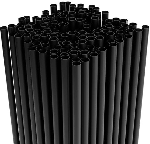 7.75 Plastic Straws (500 Count), Disposable Straws - Made For Standard 16oz Glass (Black)