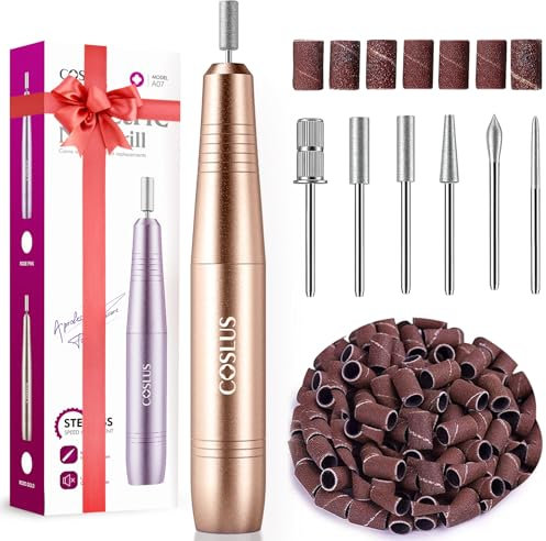 COSLUS Nail Drill, Adjustable Speed 20000RPM Electric Nail Files for Gel Acrylic Nature Nails, Portable Manicure Pedicure Set with 6 Drill Bits 31 Sanding Bands, E File for Beginner Women Mum