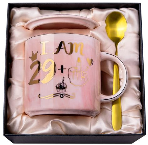 Doublewhale Cadeau 30 Ans Femme, Anniversaire pour Femme, Tasse Céramique Marbrée Rose 400 ml pour Épouse, Sœurs