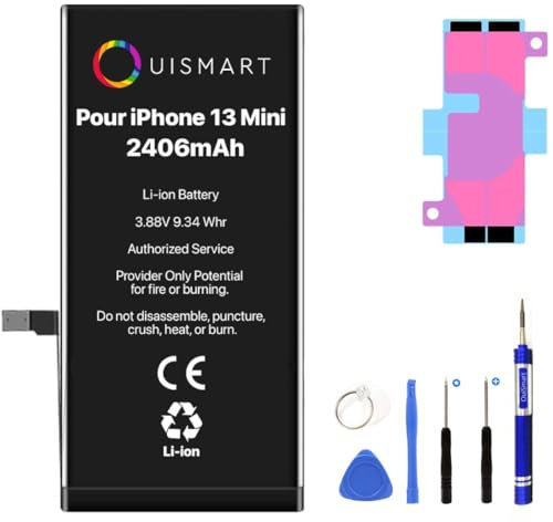 OuiSmart® Batterie pour IPHONE 13 Mini Interne Neuve DE Remplacement + Outils + ADHESIF