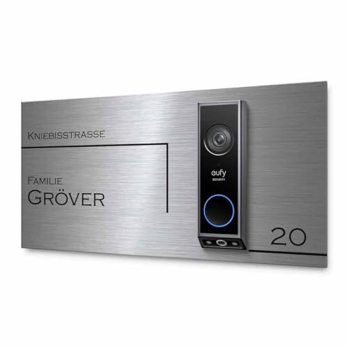Hochwertiges Klingelschild für Eufy Dual E340 Video Türklingel - personalisiertes Namensschild aus Edelstahl mit Gravur | kompatibel mit Eufy Dual Klingel - hochwertiges Funkklingel Zubehör