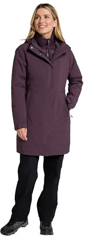 Mountain Warehouse Alaskan Womens 3 In 1 Long Jacket - Waterproof, Breathable & Adjustable Raincoat with Detachable Inner Coat & Taped Seams -For, Rain & Outdoors Dark Purple Women's Size 10