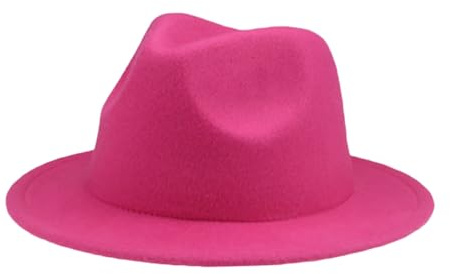 Felcia - Chapeau Fedora unisexe pour enfants - Chapeaux jazz à large bord classiques - Chapeau de Panama pour garçons et filles - Accessoires de fête pour les vacances, rose rouge, 4-10 ans