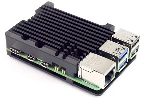 BerryBase Armor Gehäuse für Raspberry Pi 5, Aluminium, schwarz, optimaler Temperaturausgleich, Stabiler Aufbau, inklusive Schrauben, Inbusschlüssel und Thermal Pads, ideal für Dauerbetrieb