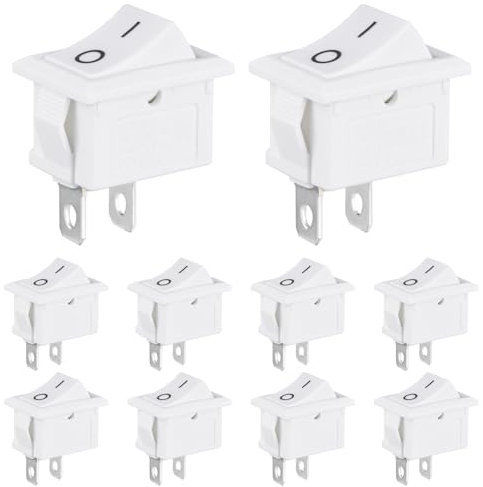 VEXUNGA Kippschalter 2 Polig Weiß Ein Aus Wippschalter 6A 250VAC 10A 125VAC Rechteck Schalter Einbauschalter Eingebettet 2 Position 2Pin Boot Switch (10 Stück)