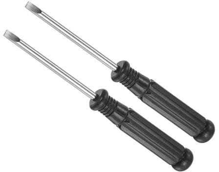 CoCud Mini Tournevis à Fente, Taille 3,0 mm, Longueur 92 mm, Acier au Carbone, Petit Tournevis à Tête Plate avec Poignée Noire Antidérapante - (pour Lunettes, Montre), 2 Pièces.
