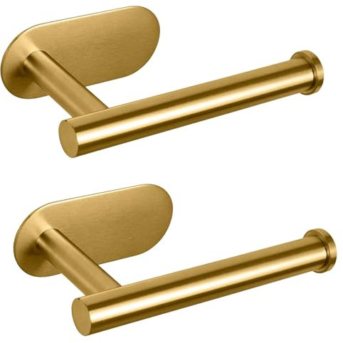 Lot de 2 Porte-Rouleaux de Papier Toilette dorés Autocollants en Acier Inoxydable épais de qualité supérieure - Colle antirouille - Pas de perçage nécessaire - Convient pour Salle de Bain, Cuisine