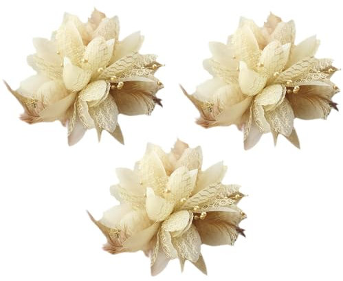 3 Stück Blumen-Feder-Perlen-Corsage, Blume Feder Perlen Corsage Stirnband Pin, Feder-Blumen-Mesh-Kopfbedeckung, für Frauen und Mädchen Geburtstag Hochzeit Party