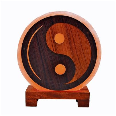 PLUS HOME Lámpara de Sal del Himalaya Natural 20 x 22 x 10 cm,100% Hecha a Mano con Propiedades Terapéuticas,Ayuda para dormir,Perfecto Para Decoracion Hogar.Bombilla Incluida.Yin-Yang