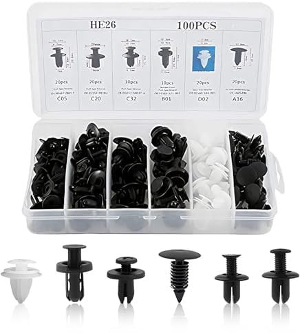 100pcs Car Trim Clips Plastic Fasteners 6 Types Car Plastic Rivet for Car Door Bumper Panel Retainer Clips Fasteners Rivets,Nylon Expansion Bumper Clips