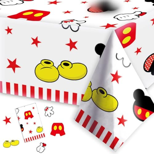 Maus Tischdecken,Mouse Party Tablecloth 130 * 220cm Cake Table Decoration Background Disposable Tablecloth für Junge Girls Birthday Party Decoration Accessories