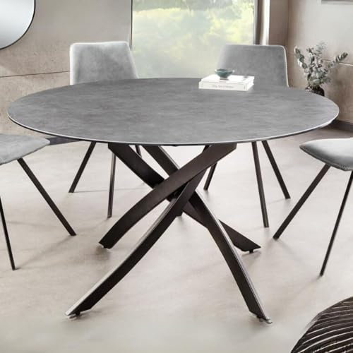 LEBENSwohnART Design Esstisch Amica 120cm anthrazit Beton-Optik Keramik schwarzes Metall-Gestell Retro