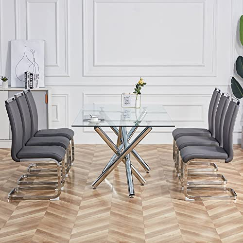 Freischwinger,(Set, 4 St),verchromtes Metallgestell,Bis 120 kg belastbar, Weich gepolstert mit Bezug aus Kunstleder (Grau)