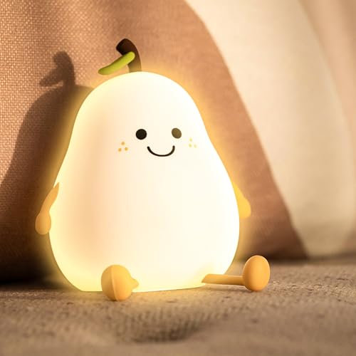 HIYAA Cute Silicone Pear Baby Night Light - 7 Colours Dimmable Kids Night Lights for Bedroom, Rechargeable Timer Dimmer Gift for Girls