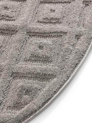 benuta Basic Teppich Leo - Hellgrau 160 cm Rund - Abstrakter Relief-Teppich für Wohnzimmer, Schlafzimmer & Flur - Pflegeleicht - Fußbodenheizung Geeignet