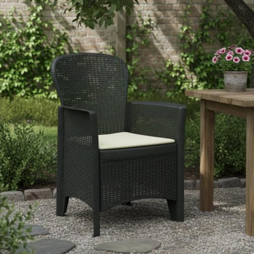 Dmora - Outdoor-Stuhl Como, Gartensitz, Outdoor-Sessel mit Rattan-Effekt, 100% Made in Italy, 59x57h85 cm, Anthrazit