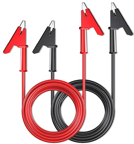 Cleqee 2 Stück Krokodilklemmen Elektrische Messleitungen Doppelendiges Krokodilkabel mit Isolatoren Klemmen Test Flexibles Kupferkabel für elektrische Tests 10ft/3m Rot Schwarz