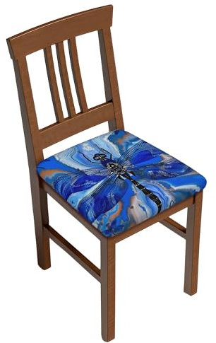 Stuhlsitzbezug 2er Set, Blue Marble Dragonfly Stuhlsitzbezüge für Esszimmer Abnehmbare Sitzbezüge der Stühle für Restaurant, Bürostühle, Bar