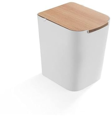 DZYHFCO Corbeille à papier créative - Poubelle d'intérieur - Poubelle de cuisine et de salle de bain - Couvercle en bois (blanc)