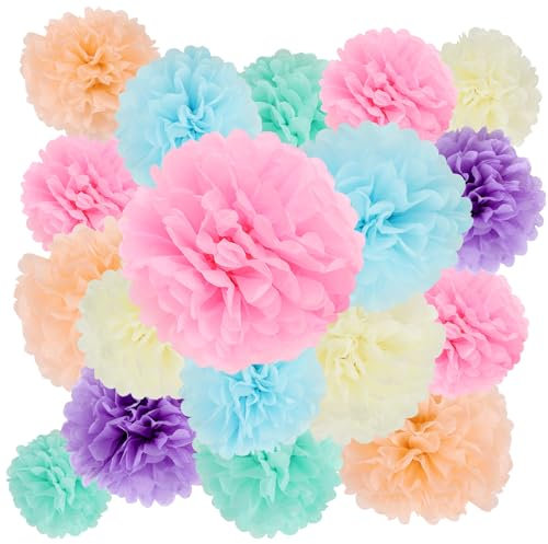 BestoFun 16 Stück Bunt Seidenpapier Pompoms Beige Rosa Pompons Deko Grün Lila Hellblau Dekoration für Hochzeit Deko Tischdeko Geburtstagsdeko Boho Deko Gartenparty