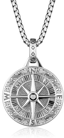 MIRKUZI Collana da Uomo Con Pendente Bussola - Catena Ciondolo Regalo di Compleanno per Ragazzo (Argento)