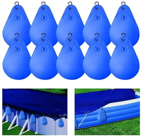 Advokingtap Lot de 10 poids de couverture de piscine avec crochets, étanche pour bâche de piscine à suspendre, sacs d'eau en PVC épais, pour couverture de piscine hors sol