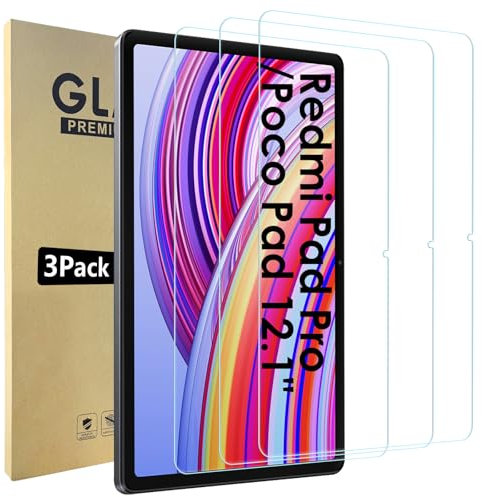 Bigqin 3 Piezas Protector Pantalla Compatible Con Xiaomi Redmi Pad Pro12.1 2024, 2.5D No Bubble HD Anti-Huella Cristal Vidrio Templado Compatible con Xiaomi Poco Pad 12.1 Pulgadas