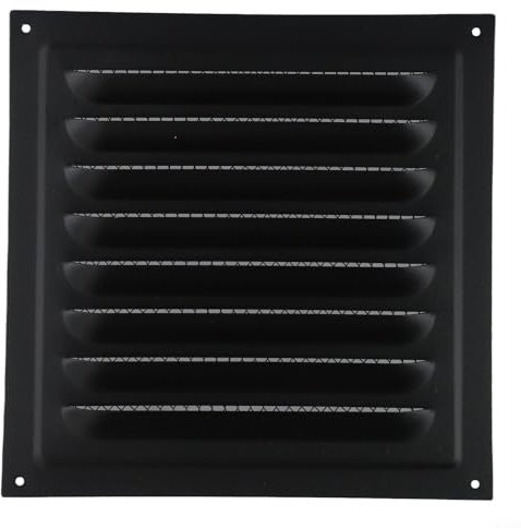 Cubierta de ventilación para pared lateral y techo, 20 x 20 cm, acero inoxidable, diseño de rejilla (1 unidad), color negro