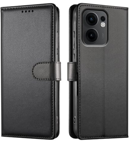 JUNETOP Coque pour Oppo Reno 13F 13 F (5G/4G) / Oppo Reno 13 FS (5G/4G), Étui à Rabat en Cuir PU de Haute Qualité Etui Housse [Portefeuille avec Protection RFID] - Noir
