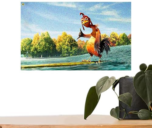 DzpKrka Chicken Joe Wandteppich, 150 x 90 cm, Hühner-Flagge, doppelseitig, doppelseitig, lustiges Banner, lustiges Banner, Wandposter, Dekoration, Wandflagge, zum Aufhängen, Surfs Up Poster
