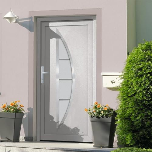 Gecheer Porta di Ingresso,Porta d'ingresso,Porta Esterna in PVC,Porta in PVC per Negozio, Balcone, casa,Portoncino Ingresso Esterno,Portone blindato,Bianca 88x200 cm Disegno a Mezzaluna