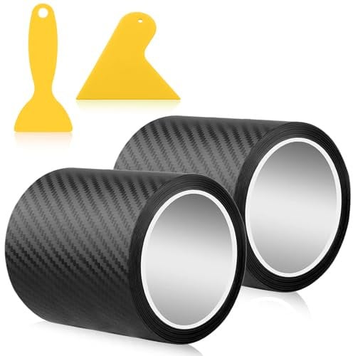 2 Roll Carbon Fibre Vinyl Wrap, 10cm x 6M Self-Adhesive Car Door Sill Protector with Plastic Scraper Black Anti Scratch Carbon Fibre Tape for Most Cars Motorcycle DIY