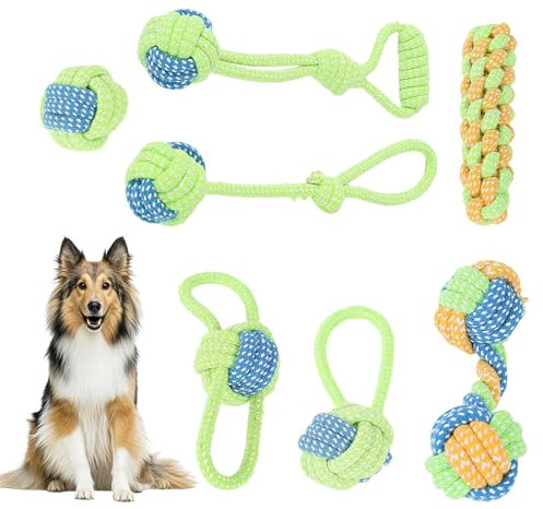 pangutheos 7 Pezzi Corda per Cani, È un Giocattolo Interattivo da Masticare per Cani Di Piccola, Media e Grande Taglia 400g